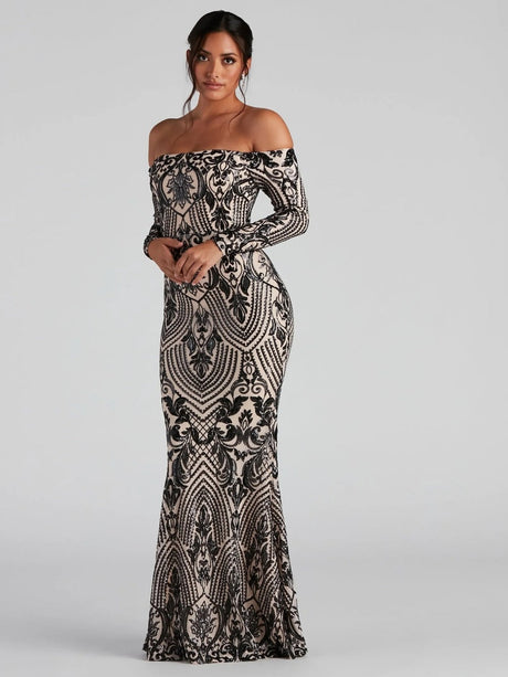 Liber Autumn women's sequined one-shoulder long dress
