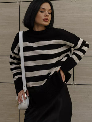 Liber Crew Neck Stripes Contrasting Colors Knitted Sweater