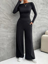 Leisure Pleated Solid Color Long Sleeve 2-piece Sets