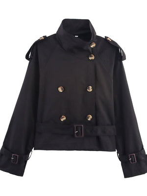 Belt Turtleneck Khaki Slim Fit Short Trench Coats