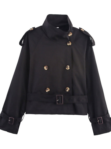 Belt Turtleneck Khaki Slim Fit Short Trench Coats