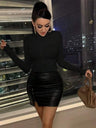 Pleated High Collar Long-sleeved T-shirt