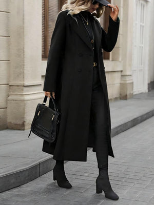 Long Coat Pockets Bandage A-line Coat