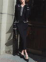 Ruffle Lapel Tight French Light Luxury Knitted Dress Sweater Dress Long Skirt