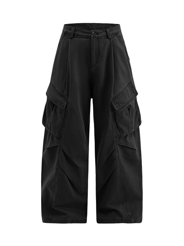 Function Outdoor Recreation Large Pockets Pleated Workwear Wide-leg Pants