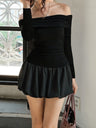 Liber Autumn Women's Off-shoulder Black and white color matching Long sleeve Mini&Short Dresses