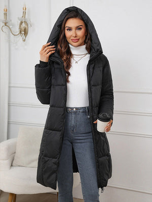 Hooded Zipper Mid-length Thick Down Jacket