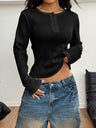 Simplicity Buttons Solid Color Long Sleeve T-shirts