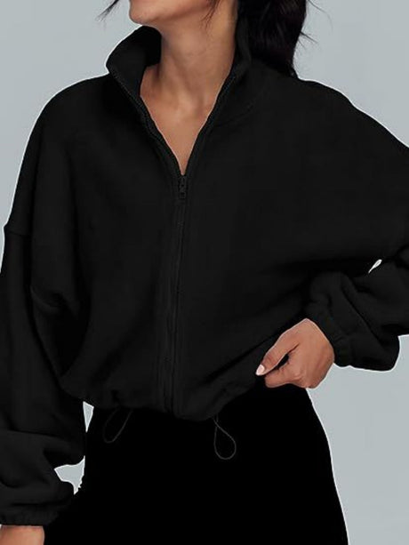 Liber Autumn Women's Zipper Solid Color Drawstring Jackets