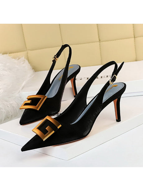 Liber Spring and Autumn Metal Buckle Women's High Heels