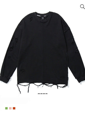 Oversize Hole Loose Pullover Long-sleeved T-shirt