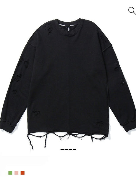 Oversize Hole Loose Pullover Long-sleeved T-shirt