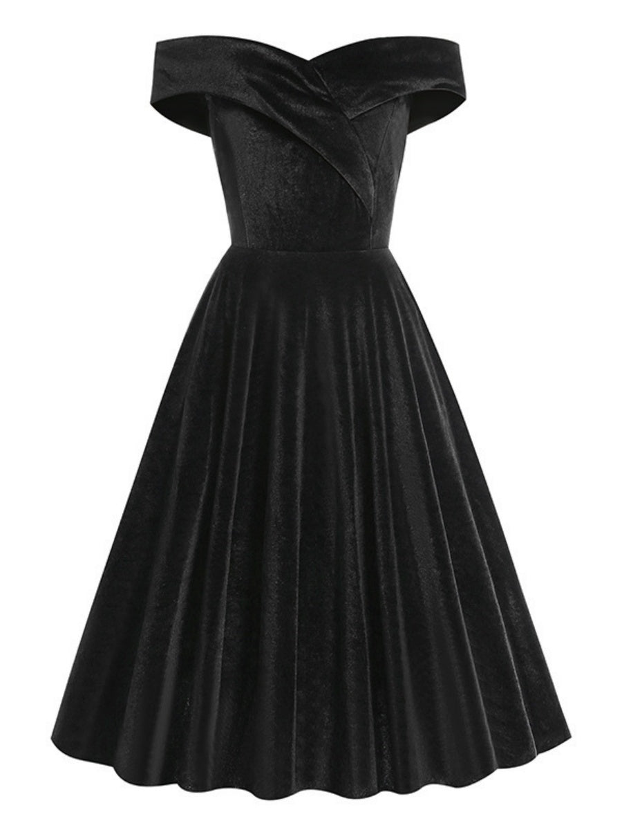 One-shoulder Christmas Velvet Claret A-line Skirt Cocktail Party Formal Midi Dress
