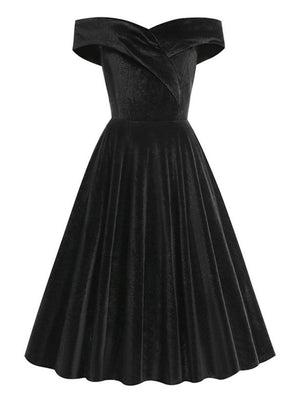 One-shoulder Christmas Velvet Claret A-line Skirt Cocktail Party Formal Midi Dress