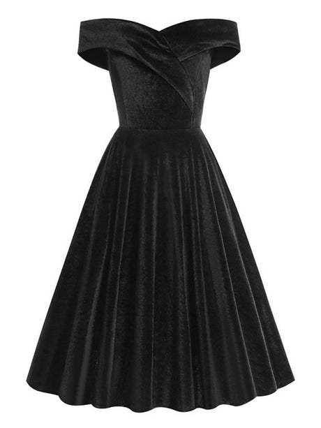 One-shoulder Christmas Velvet Claret A-line Skirt Cocktail Party Formal Midi Dress