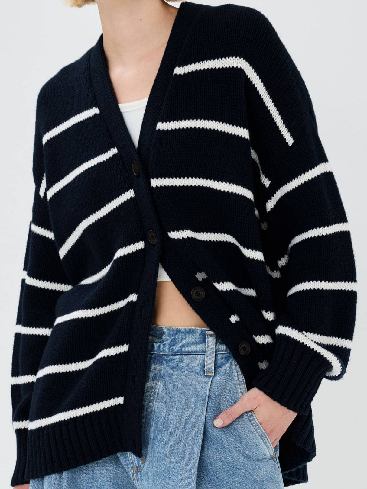 Liber Buttons Contrasting Colors Color Matching Cardigans