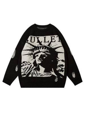 Halloween Retro Character Pattern Loose And Casual Destroyed Sweater