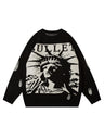 Halloween Retro Character Pattern Loose And Casual Destroyed Sweater