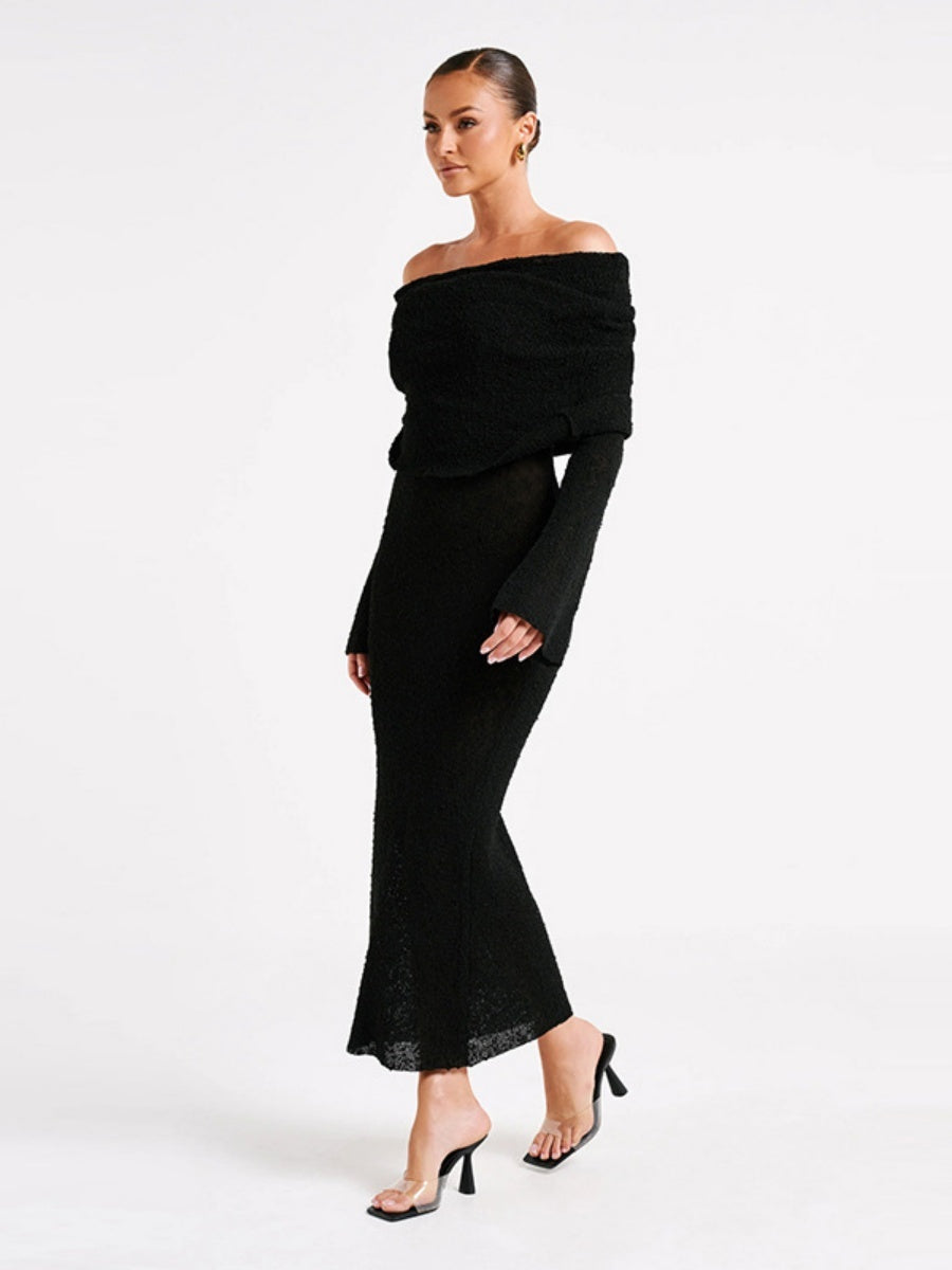 Liber Autumn women's one-shoulder see-through pullover long dress