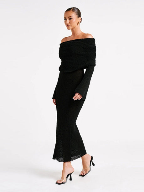 Liber Autumn women's one-shoulder see-through pullover long dress