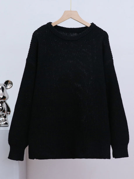 Liber Crew Neck Loose Solid Color Knitted Sweater