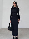 Pleated Sexy Slim Long Sleeve Solid Color Simple Temperament Hip Long Dress