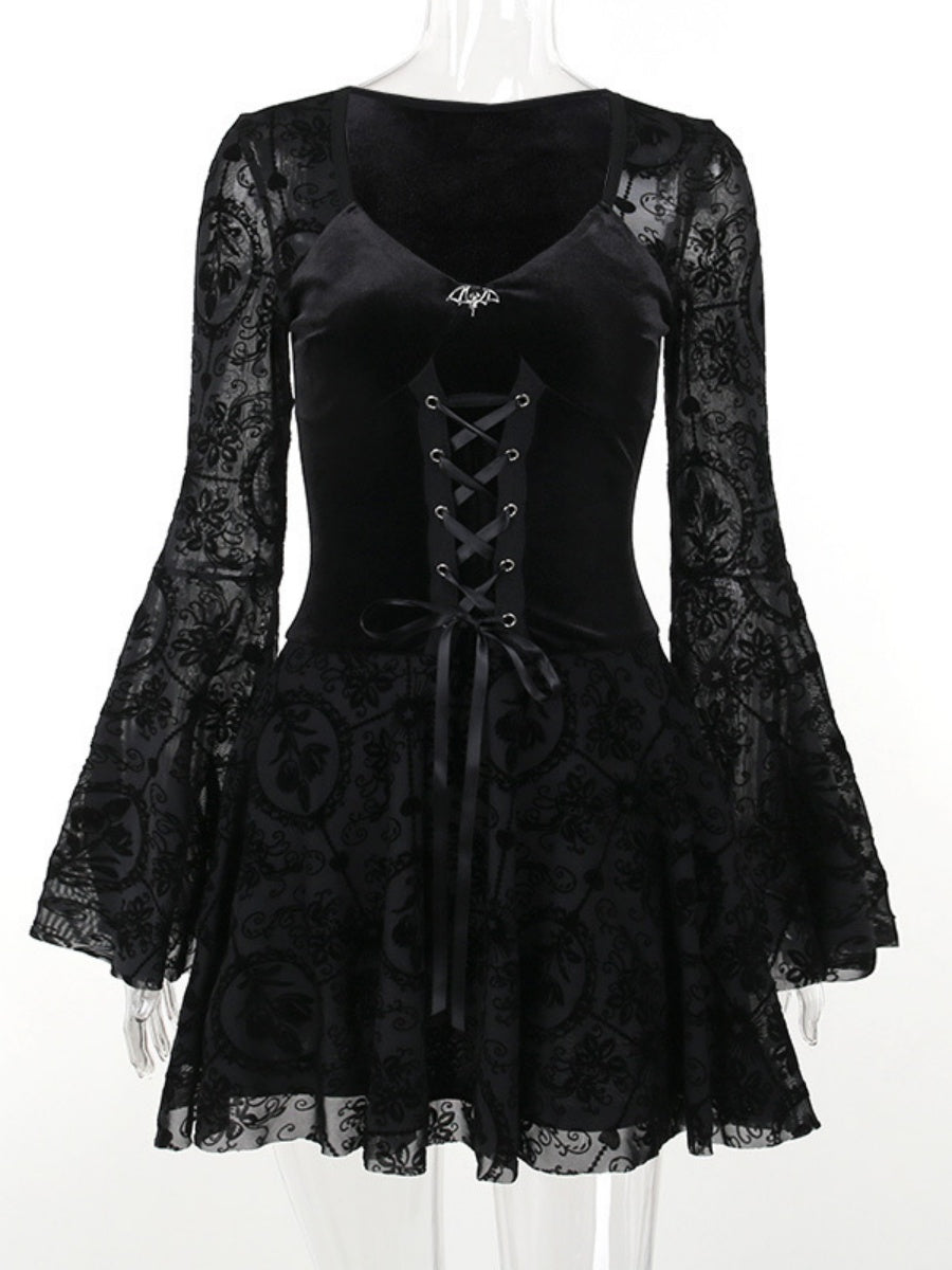 Halloween Batman Plants And Flowers Bandage Dark Style Flocking Mini&Short Dresses