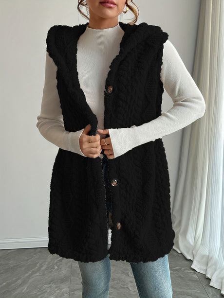 Solid Color Double-sided Plush Hooded Button Vests