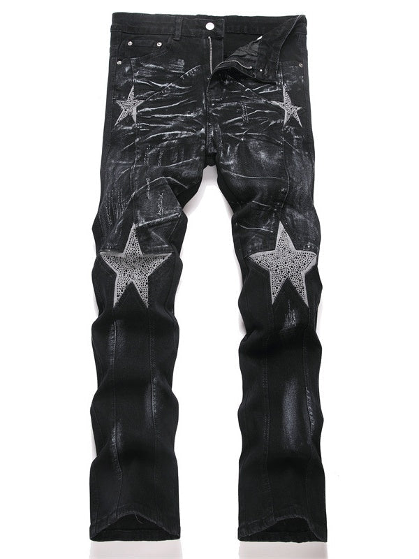 Slim Stretch Black Straight Splicing Miniature Speakers Jeans