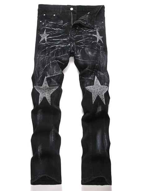 Slim Stretch Black Straight Splicing Miniature Speakers Jeans