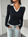 Simplicity Contrast Lapels Long Sleeve T-shirts