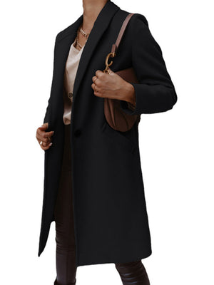 Solid Color Lapel Mid-length Button Wool Coat