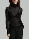 Headband Perspective Turtleneck Slim Fit Party And Nightclub Outfits With Mesh/see-through Tops