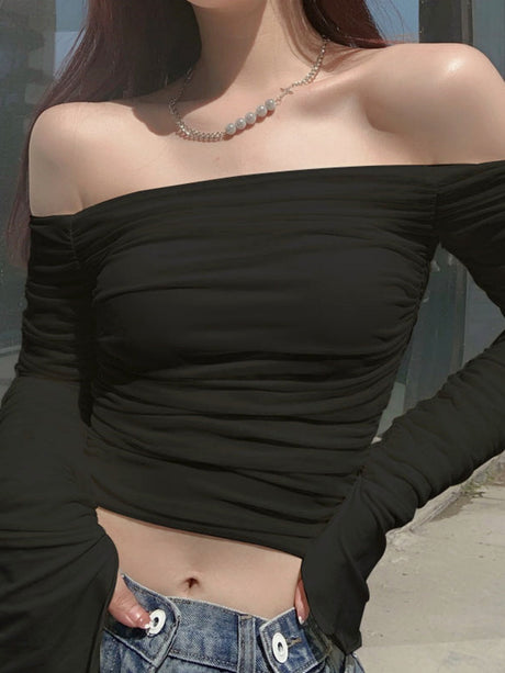 Women's Gauze Off Shoulder Long sleeve T-shirts