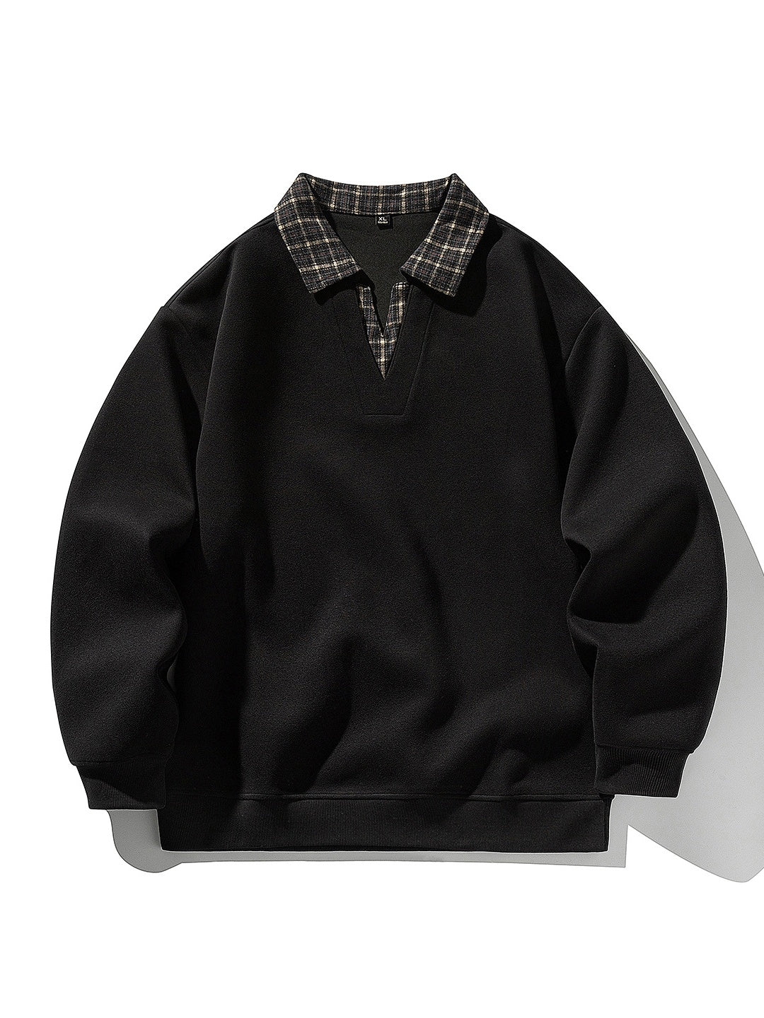 Retro Plaid Fake Two Pieces V-neck Polo Shirt