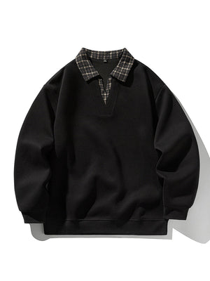 Retro Plaid Fake Two Pieces V-neck Polo Shirt