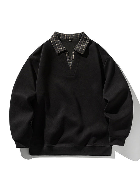 Retro Plaid Fake Two Pieces V-neck Polo Shirt