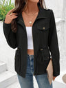 Solid Color Buttons Drawstring Jacket