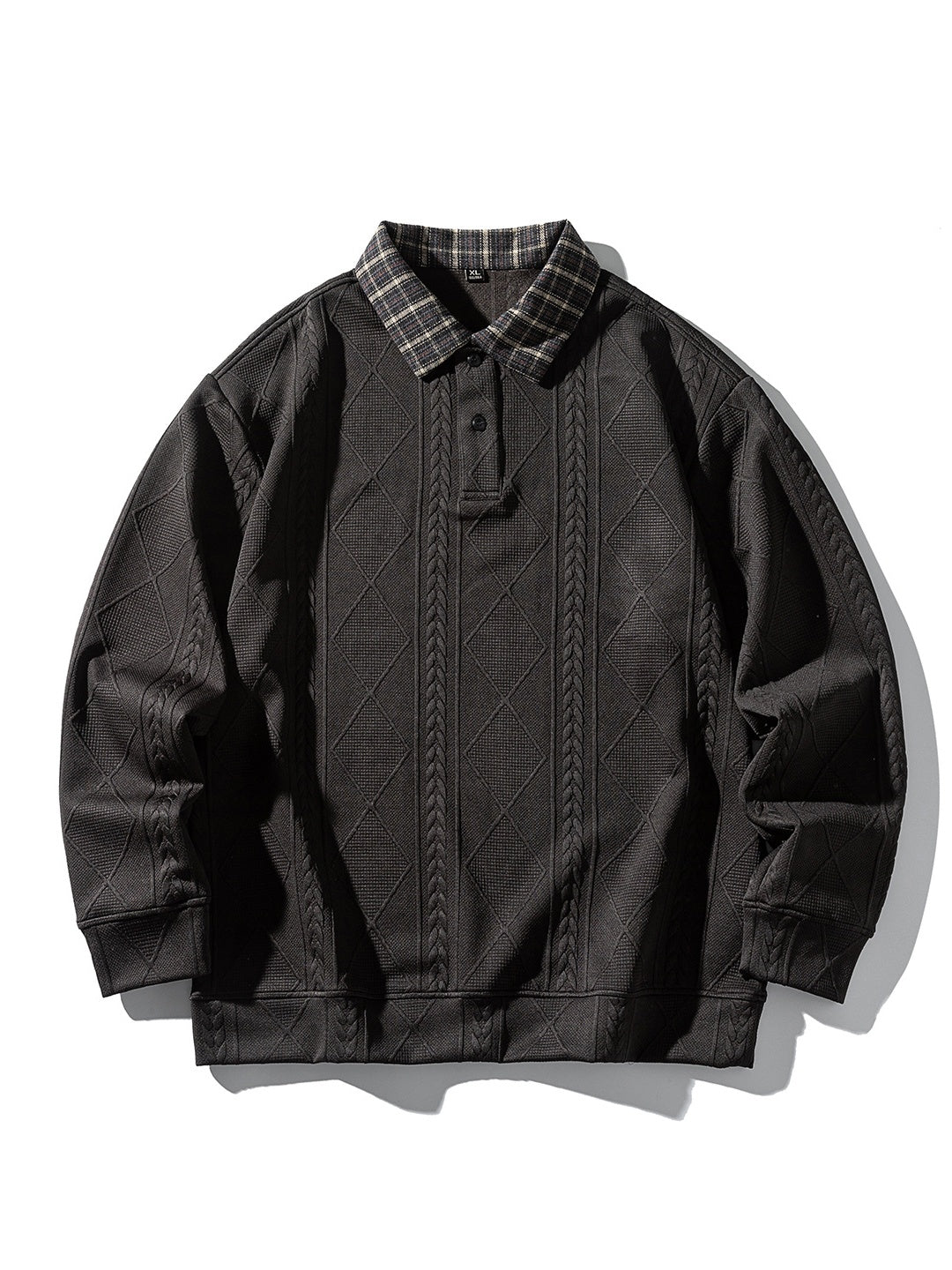 Knitted Jacquard Contrasting Colors Plaid Lapel Polo Shirt