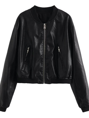 Street Short Slim Fit Stand Collar Pilot Leather Jacket