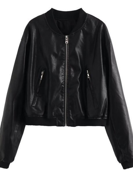 Street Short Slim Fit Stand Collar Pilot Leather Jacket
