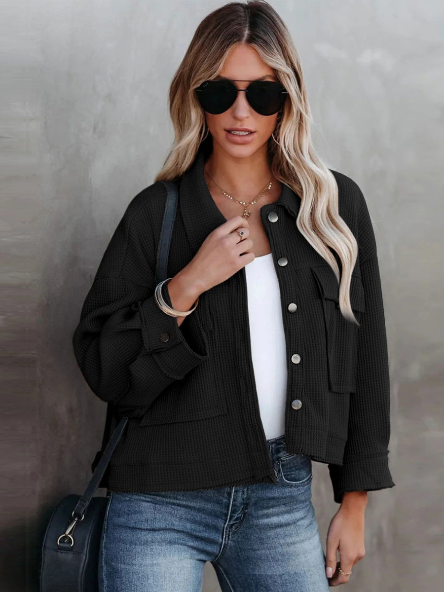 Liber Autumn Women's Buttons, Pocket Solid Color Short Jackets