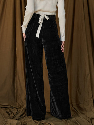 Straight-leg Velvet Pocket Button Trousers