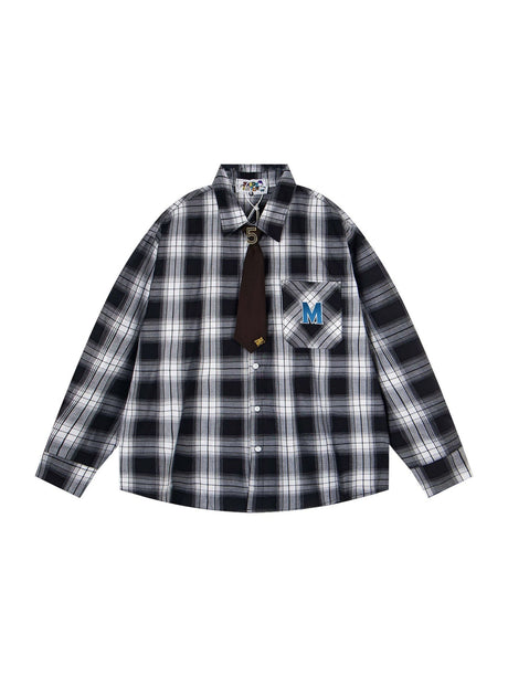 Liber Autumn Neutral wear Embroidery Plaid Shirts
