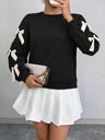 Sweet Red Round Neck Long-sleeved Christmas Bow Bottoming Top Sweatshirt