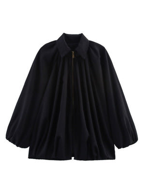 Batwing Sleeve Puff Sleeve Loose Casual Long Sleeve Zipper Suit Shirt Jacket