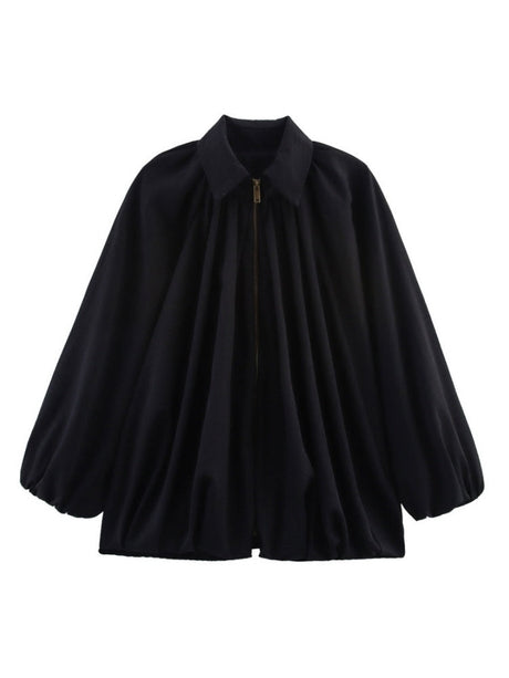 Batwing Sleeve Puff Sleeve Loose Casual Long Sleeve Zipper Suit Shirt Jacket