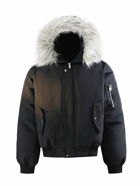 Thickening Keep Warm Fur Collar Black Short Parker Coat