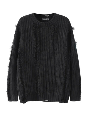 Mahua Hole Raw Edges All-match Crew Neck Sweater