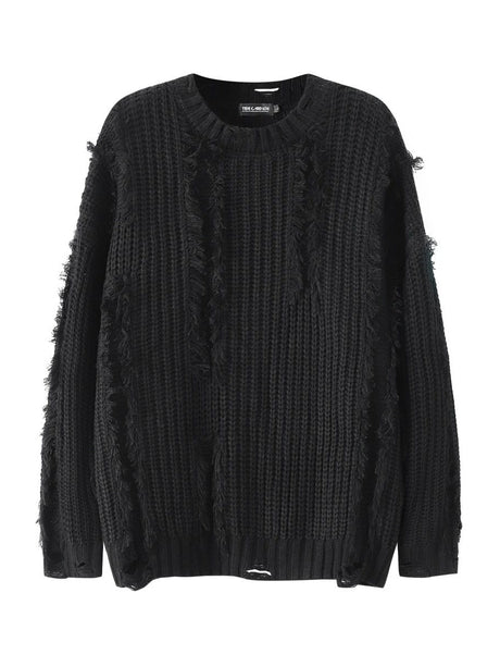 Mahua Hole Raw Edges All-match Crew Neck Sweater